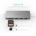 LENTION USB-C Multiport Hub with 3 USB 3.0 Ports SD Card Reader Micro SD Card