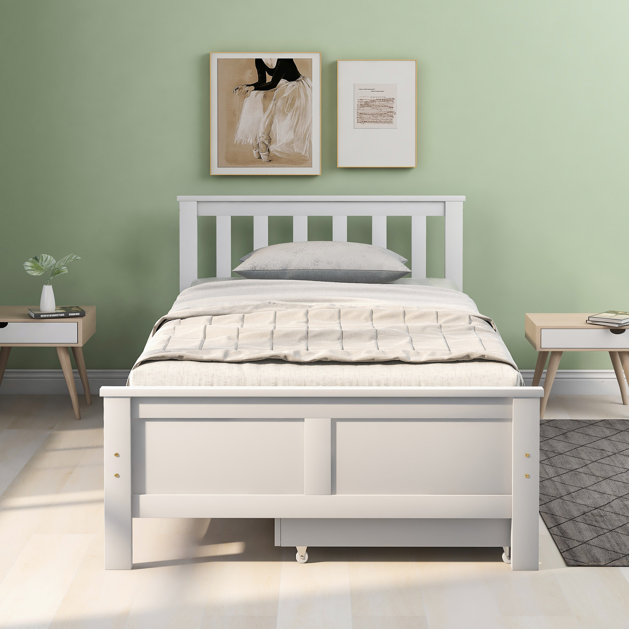 WOODEN SOLID WHITE Pine Storage Bed with Drawers Bed Furniture Frame £ ...