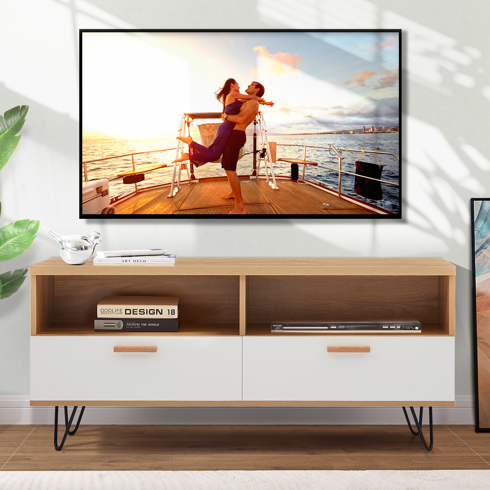 white table top tv stand